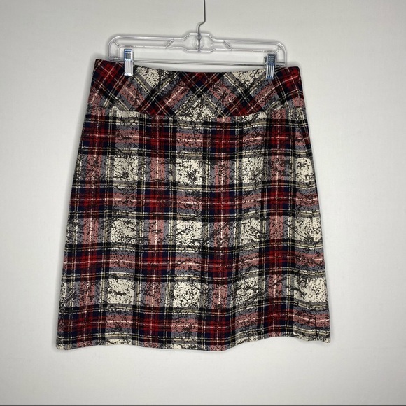 Tribal Red Black Plaid‎ Paint Splatter Design Wool Blend Pencil Skirt 10 - Picture 1 of 8